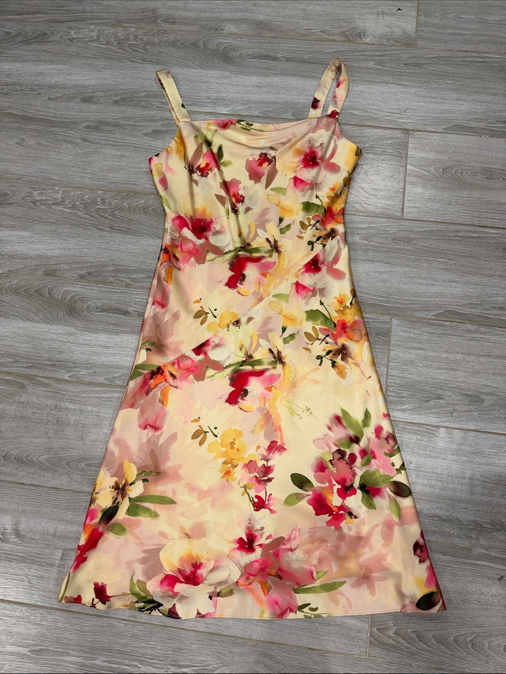 New Donna Karan satin  Slip Dress - yellow Pink & Cream size 6